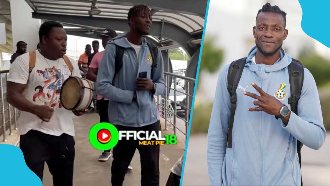 Benjamin Asare received a hero's welcome on his return to Ghana after his recent Black Stars heroics. Photo credit: @officialmeatpie/TikTok and @GhanaBlackstars/X. Benjamin Asare received a hero's welcome on his return to Ghana after his recent Black Stars heroics. Photo credit: @officialmeatpie/TikTok and @GhanaBlackstars/X.