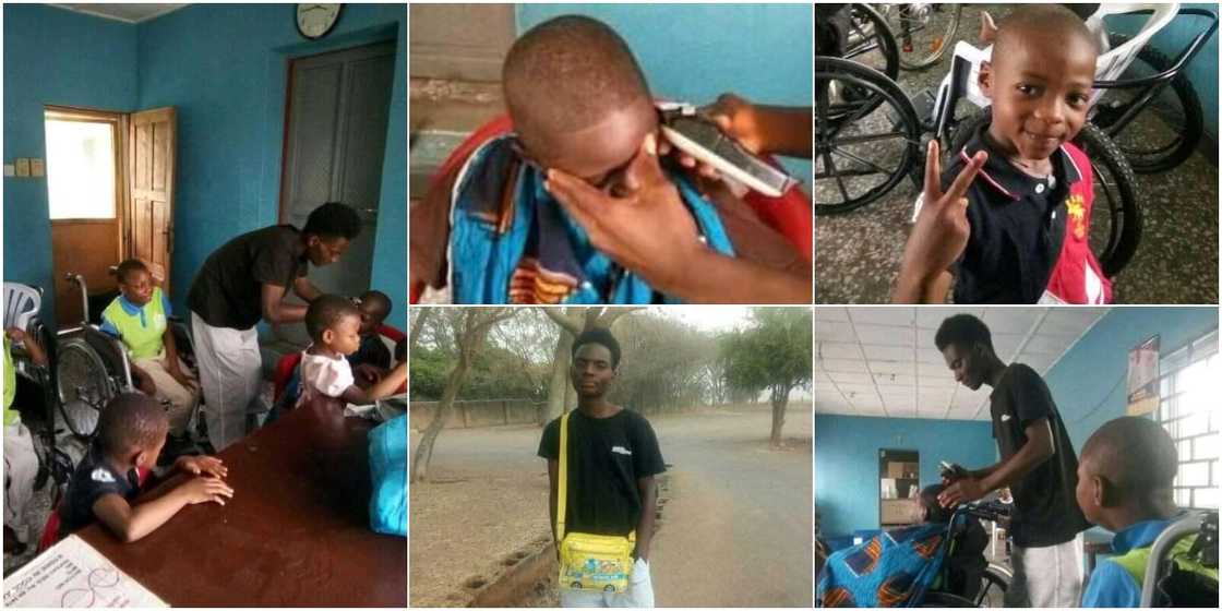 Young Nigerian barber shows love to orphans by giving them free haircuts, many react to adorable photos Young Nigerian barber shows love to orphans by giving them free haircuts, many react to adorable photos