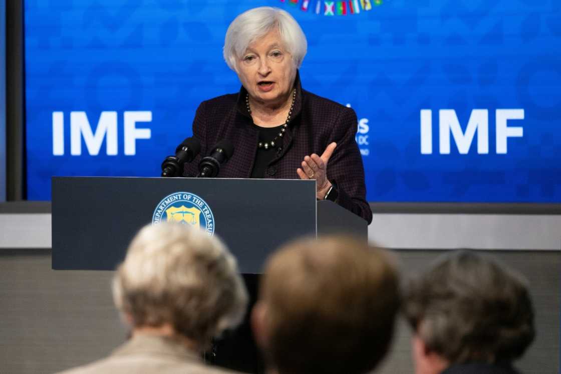 US Treasury Secretary Janet Yellen speaks during the IMF and the World Bank Group annual meeting at the IMF headquarters in Washington, DC, on October 14, 2022 US Treasury Secretary Janet Yellen speaks during the IMF and the World Bank Group annual meeting at the IMF headquarters in Washington, DC, on October 14, 2022