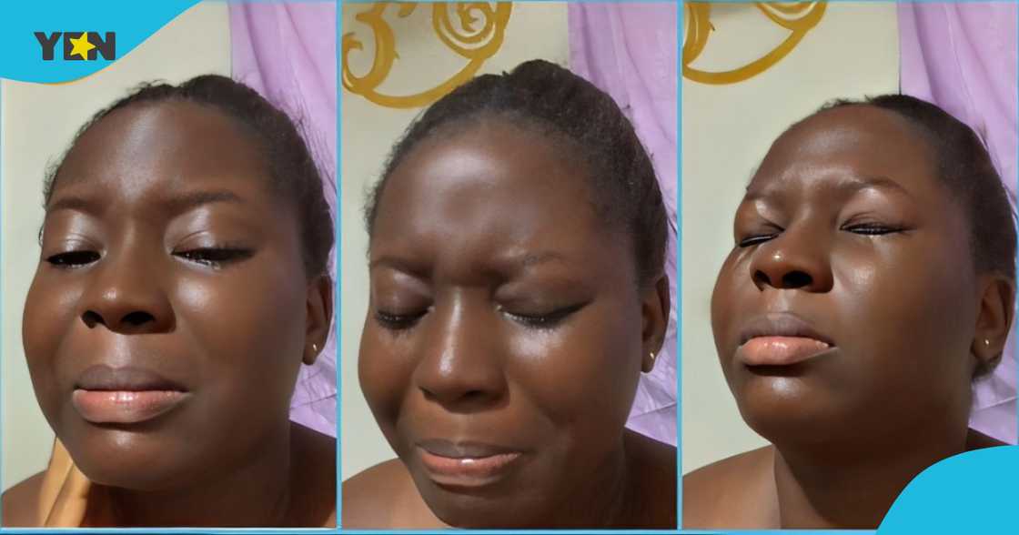 Photo of a young Ghanaian lady shedding tears in trending video.