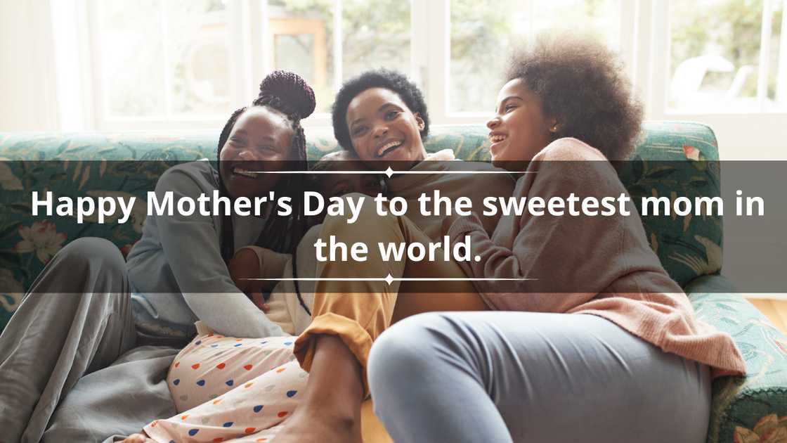 Portrait of happy girls embracing their mother at home Portrait of happy girls embracing their mother at home