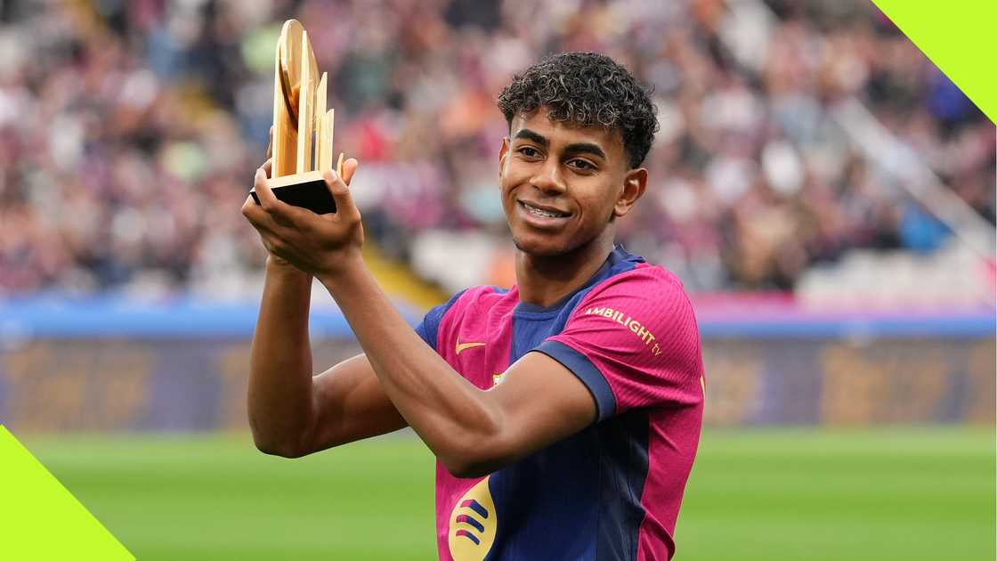 Lamine Yamal scooped the Kopa Trophy at the 2024 Ballon d'Or Awards. Lamine Yamal scooped the Kopa Trophy at the 2024 Ballon d'Or Awards.