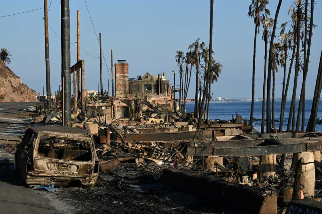The remains of waterfront homes destroyed in the Palisades Fire are seen in this drone aerial photo along the Pacific Coast Highway in Malibu, California, on January 17, 2025 The remains of waterfront homes destroyed in the Palisades Fire are seen in this drone aerial photo along the Pacific Coast Highway in Malibu, California, on January 17, 2025