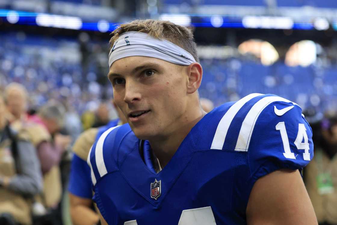 Alec Pierce walks off the field after a win over the Jacksonville Jaguars