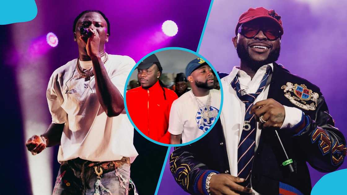 Davido shows support for Stonebwoy at the Hearts vs Hohoe Utd Ghana Premier League match on September 12, 2025. Photo credit: stonebwoy/Instagram, @cdrafrica/X and davido/Instagram.