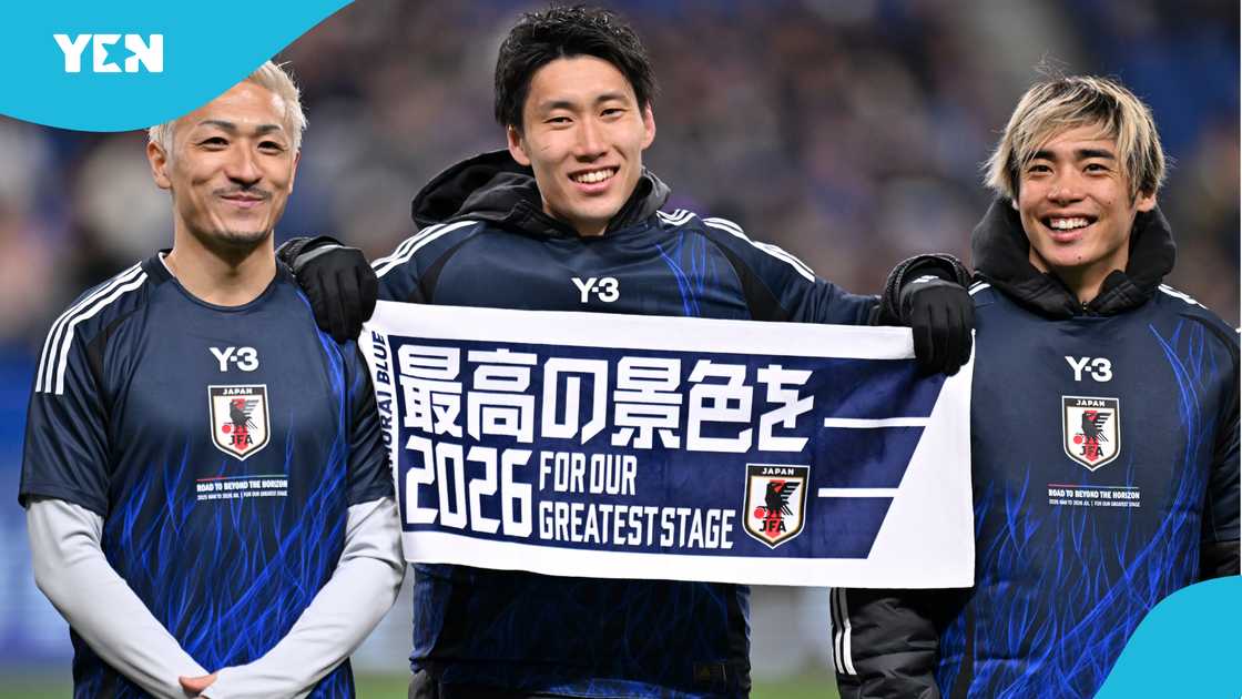 Daizen Maeda, Daichi Kamada and Junya Ito of Japan celebrate qualifying for the 2026 FIFA World Cup following the 2-0 victory vs Bahrain at Saitama Stadium on March 20, 2025 in Saitama, Japan Daizen Maeda, Daichi Kamada and Junya Ito of Japan celebrate qualifying for the 2026 FIFA World Cup following the 2-0 victory vs Bahrain at Saitama Stadium on March 20, 2025 in Saitama, Japan