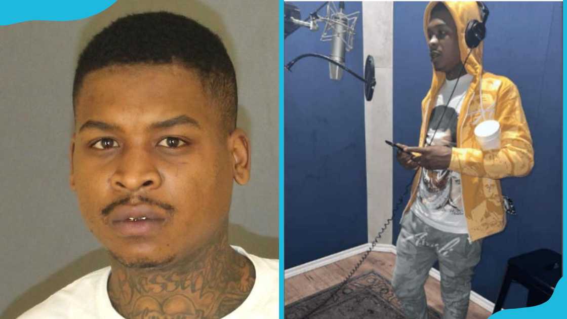 Obadiah Malone's mugshot and in a studio recording music Obadiah Malone's mugshot and in a studio recording music