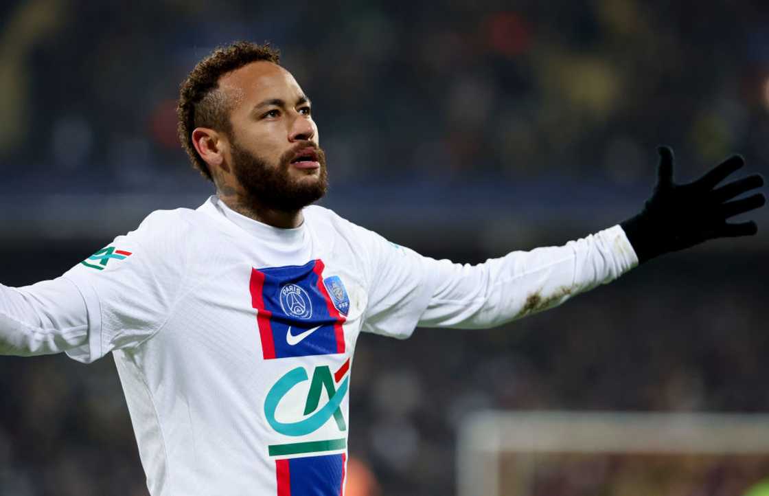 Neymar Jr of PSG celebrates his goal during the French Cup match between US Pays de Cassel and Paris Saint-Germain Neymar Jr of PSG celebrates his goal during the French Cup match between US Pays de Cassel and Paris Saint-Germain