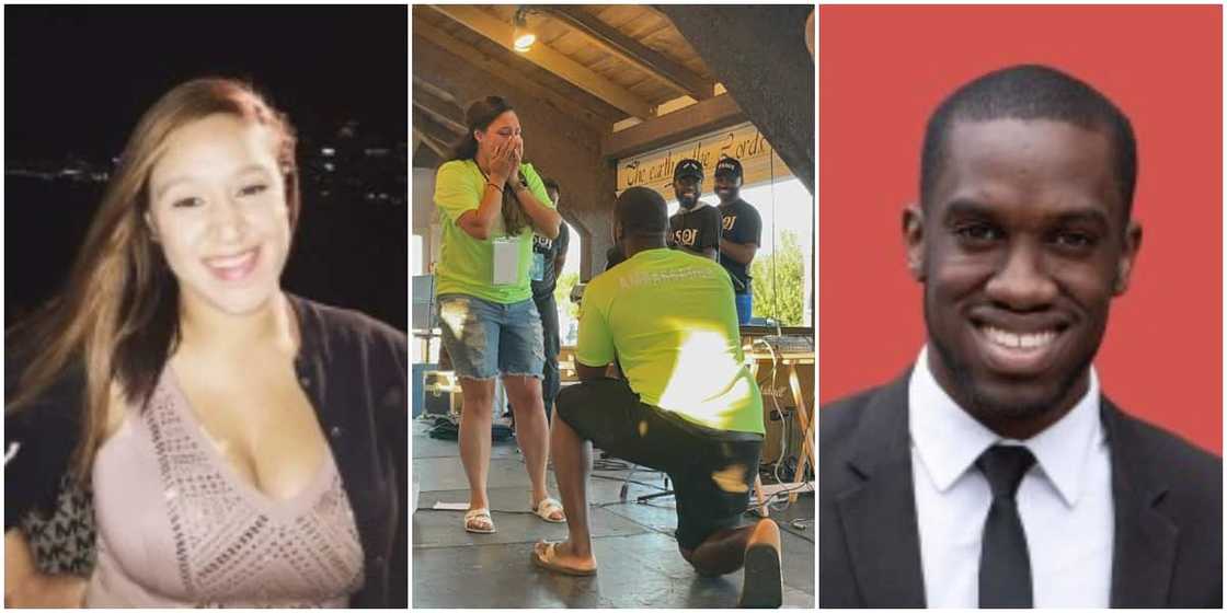 Reactions as man proposes marriage to his American girlfriend at a church program Reactions as man proposes marriage to his American girlfriend at a church program