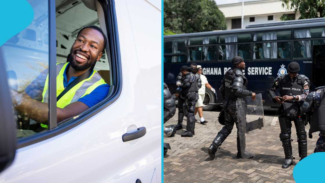 Young truck driver, Foot to steer, Steering truck, Truck driver, Highway in Ghana, Ghana Police Service, Arrest