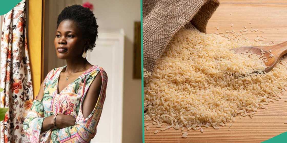 Woman complains about local rice. Woman complains about local rice.