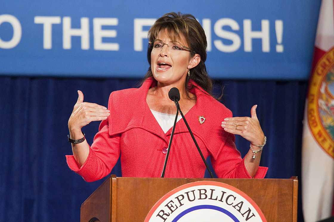 Former Alaska Governor Sarah Palin speaks at the Republican National Committee Final 2010 Victory fundraising rally.