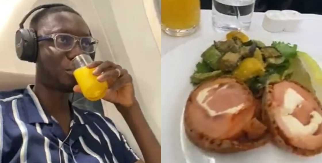 Ameyaw Debrah enjoying himself on airplane