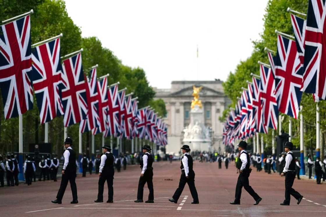 Britain's biggest-ever security is under way, with hundreds of world leaders expected at Monday's state funeral Britain's biggest-ever security is under way, with hundreds of world leaders expected at Monday's state funeral