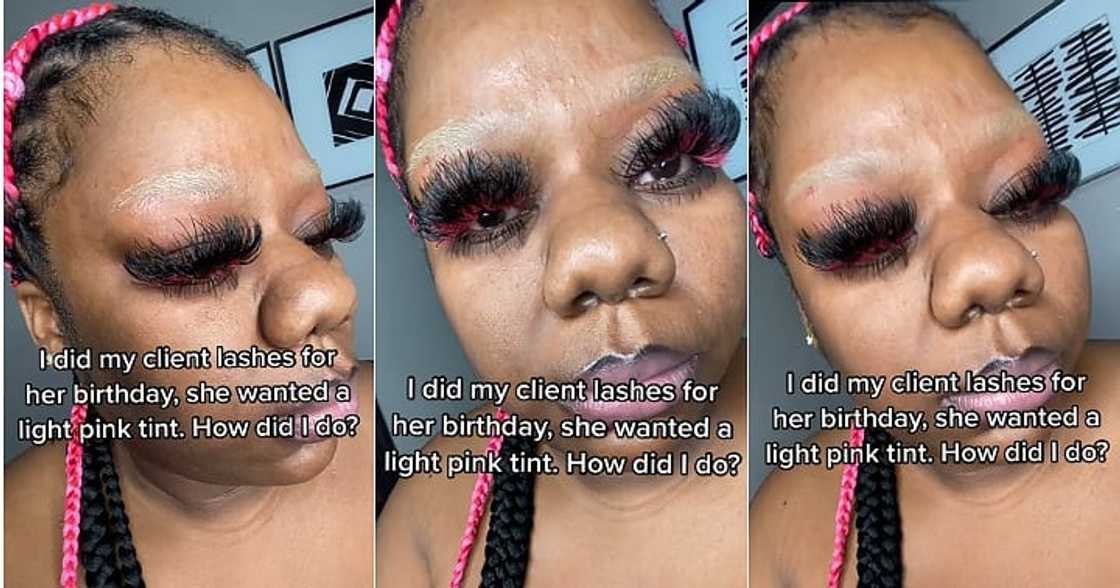 Lady fixes long eyelashes, birthday