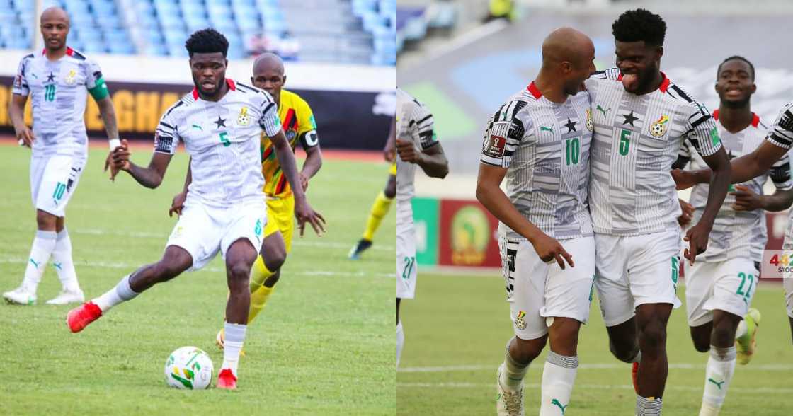 Thomas Partey celebrating his goal against Zimbabwe. SOURCE: Twitter/ @Team_GhanaMen @442GH