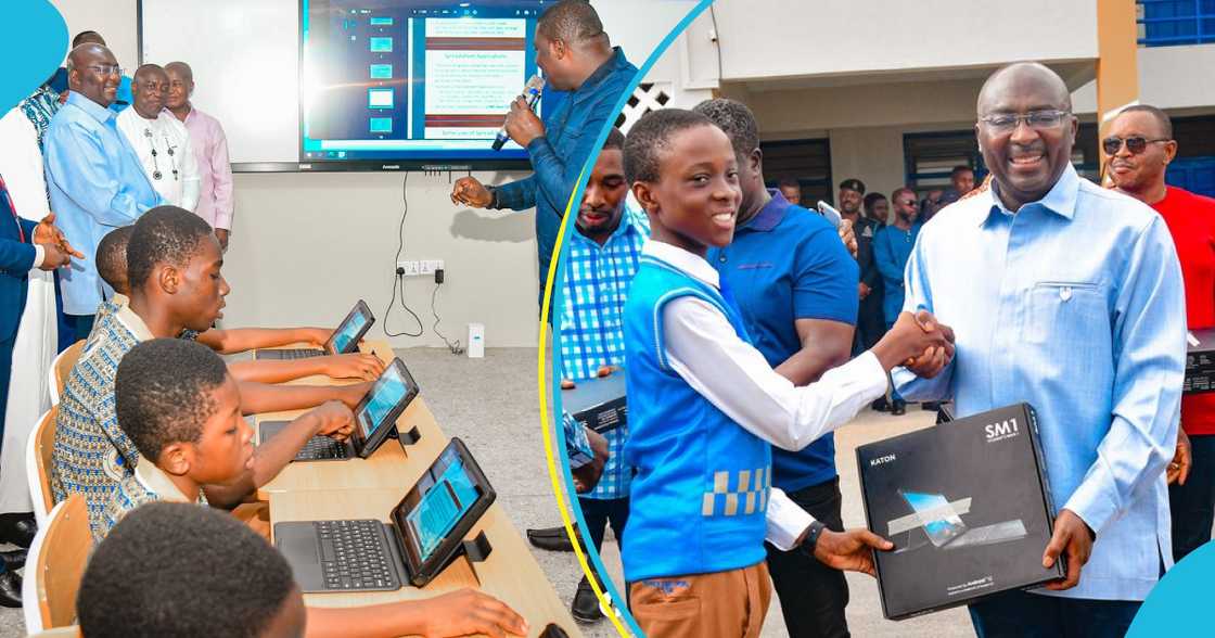 Bawumia handing over tablets to students as part of the Ghana Smart Schools project