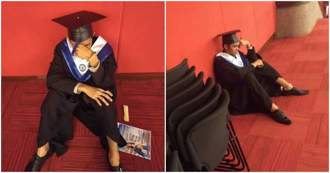 Jeric R. Rivas was alone on his graduation day. Jeric R. Rivas was alone on his graduation day.