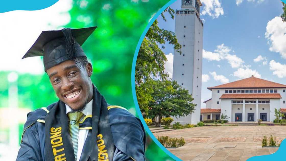 University of Ghana graduate and a building at the school. University of Ghana graduate and a building at the school.