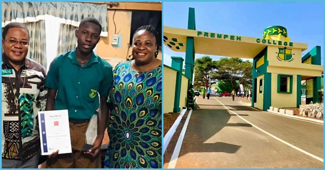 Photo of Prempeh College student and the school's entrance Photo of Prempeh College student and the school's entrance