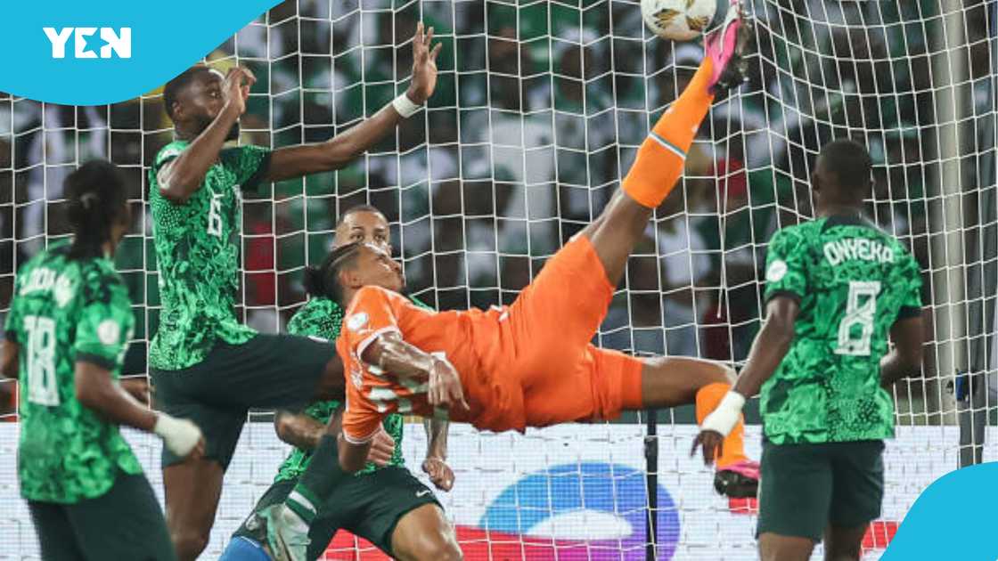 Sebastien Haller in action for Ivory Coast against Nigeria at AFCON. Sebastien Haller in action for Ivory Coast against Nigeria at AFCON.