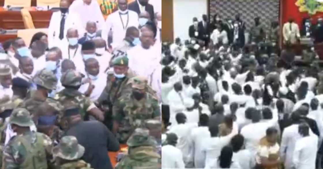 Dozens of soldiers deployed to parliament to restore peace as chaos ensues