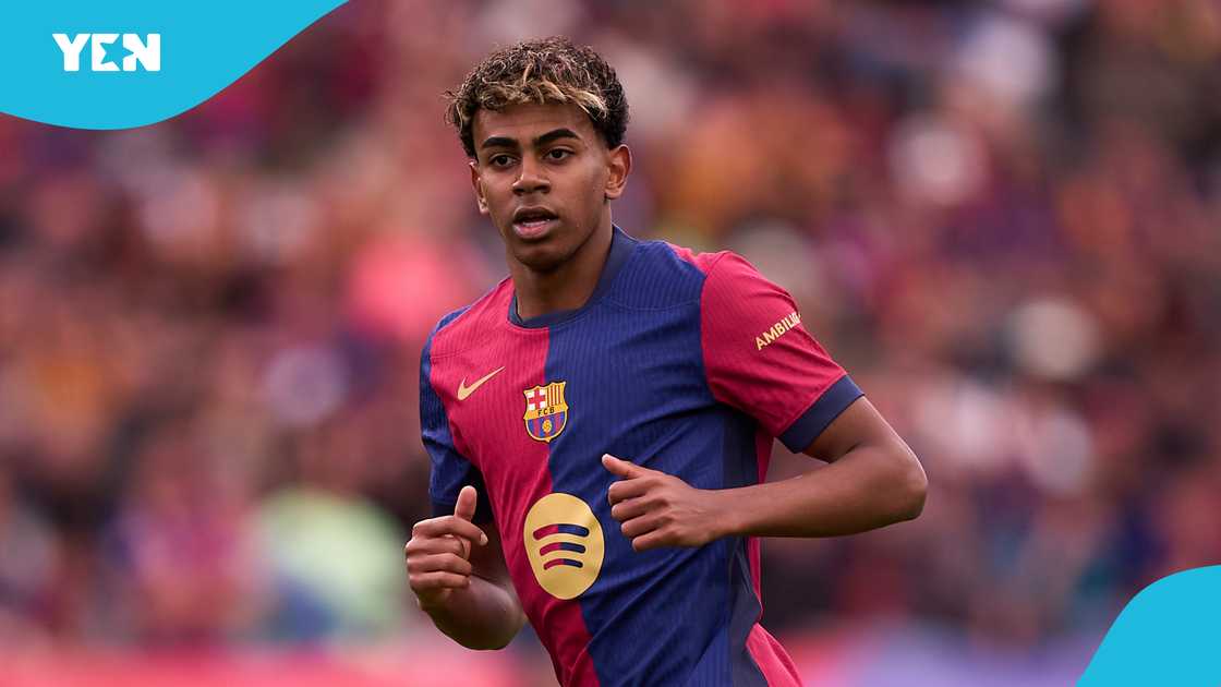 Lamine Yamal of FC Barcelona looks on during the La Liga match between FC Barcelona and RC Celta de Vigo at Estadi Olimpic Lluis Companys on April 19, 2025 in Barcelona, Spain Lamine Yamal of FC Barcelona looks on during the La Liga match between FC Barcelona and RC Celta de Vigo at Estadi Olimpic Lluis Companys on April 19, 2025 in Barcelona, Spain