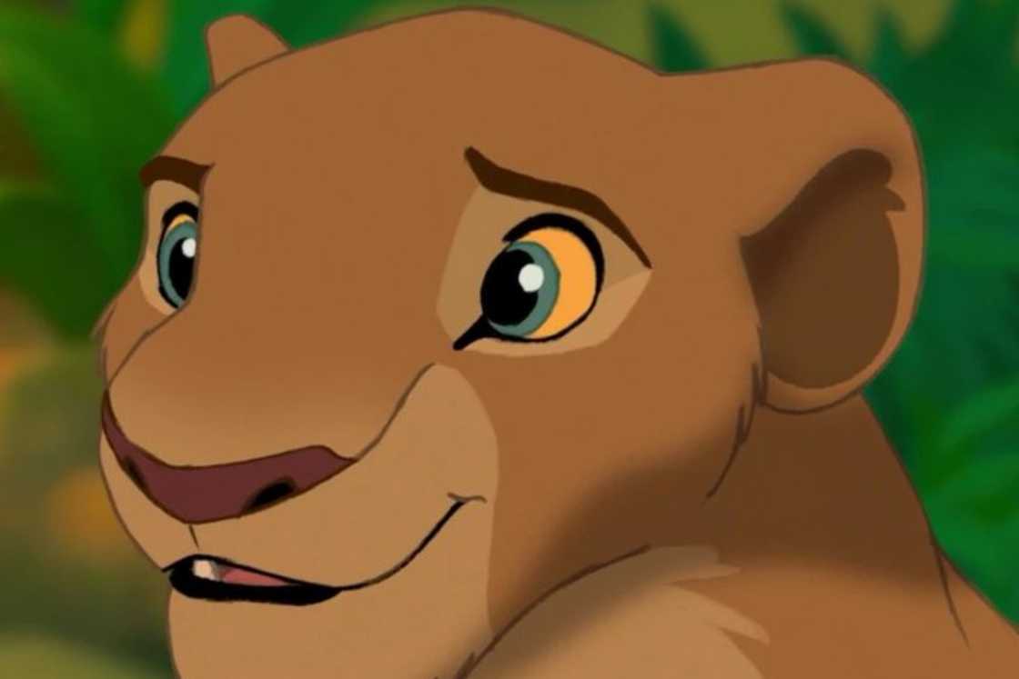Nala (The Lion King) is sitting near a green vegetation Nala (The Lion King) is sitting near a green vegetation