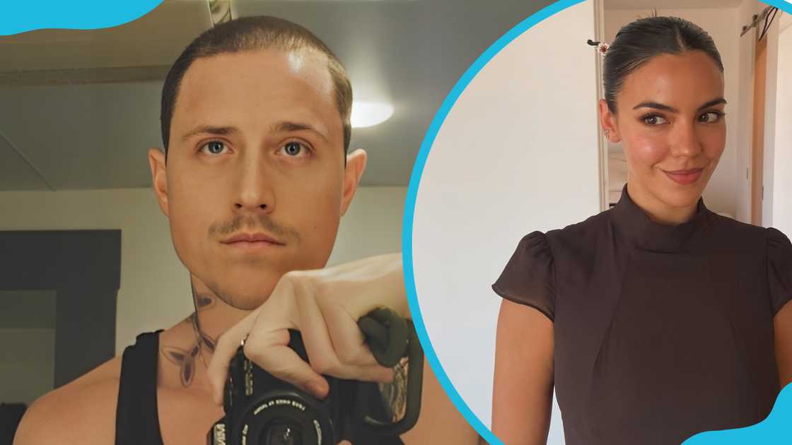 Harper, holding a camera indoors. Boscarino posing for a picture. Harper, holding a camera indoors. Boscarino posing for a picture.