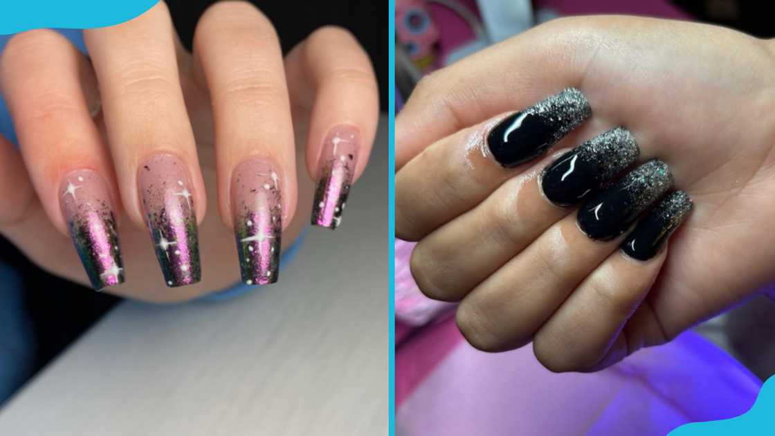 Glitter-tipped medium coffin nails Glitter-tipped medium coffin nails