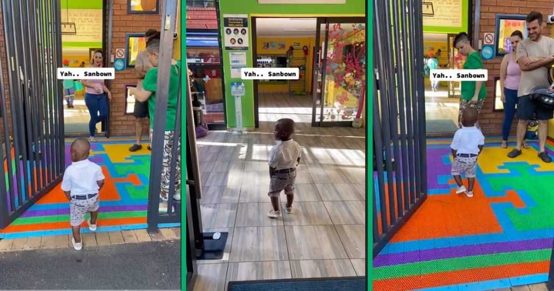 boy walking into preschool boy walking into preschool