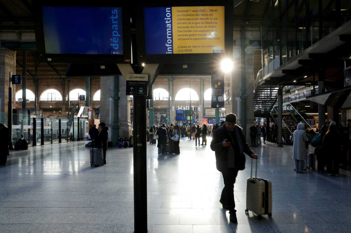 Traffic at the Paris Gare du Nord train station was halted after a World War II bomb was found on tracks leading to France's busiest terminal Traffic at the Paris Gare du Nord train station was halted after a World War II bomb was found on tracks leading to France's busiest terminal