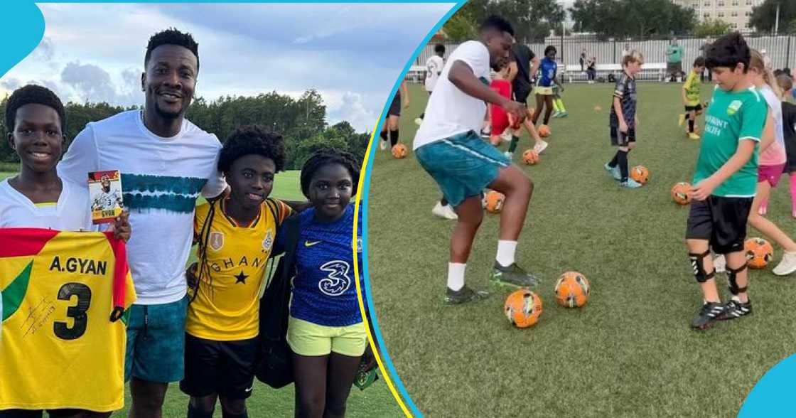 Asamoah Gyan coaches kids in Florida, US