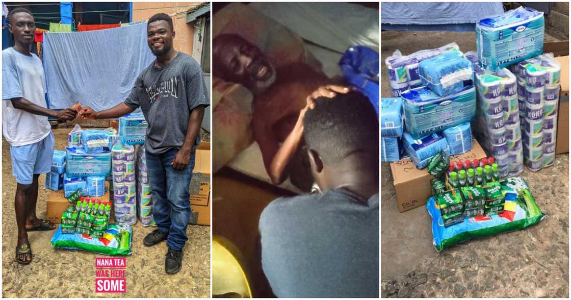 82-year-old man receives cash and items from Nana Tea. 82-year-old man receives cash and items from Nana Tea.