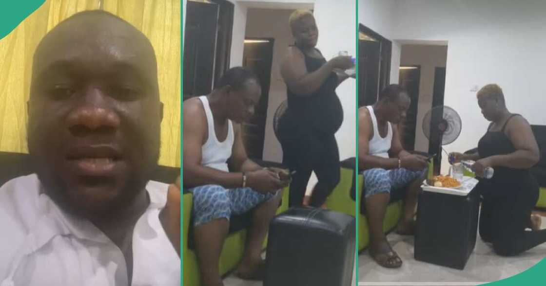 Man shows how his sister-in-law serves her husband food. Man shows how his sister-in-law serves her husband food.