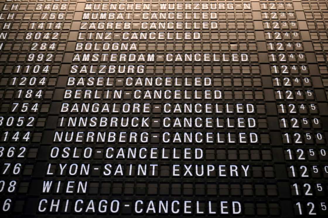 All departures from Frankfurt airport were cancelled in the afternoon due to freezing rain All departures from Frankfurt airport were cancelled in the afternoon due to freezing rain