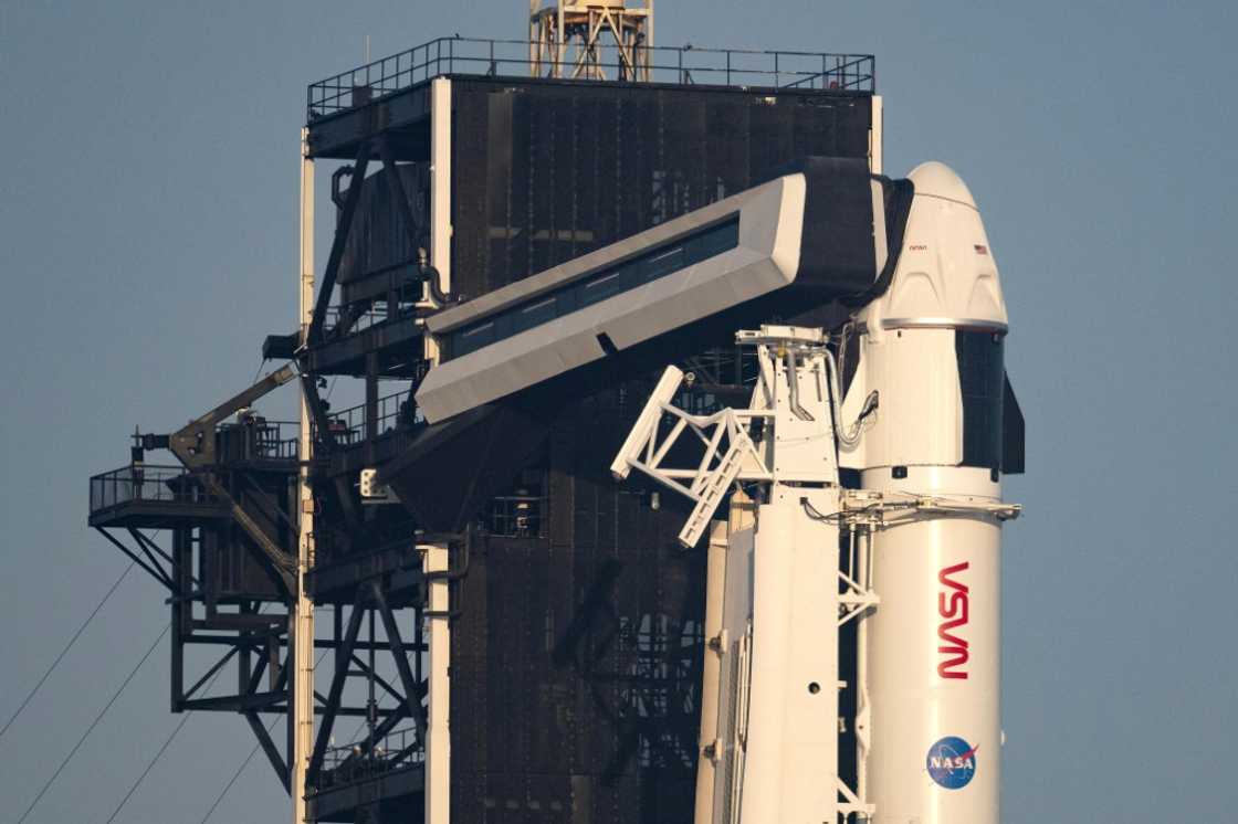 A SpaceX Falcon 9 rocket that is to fly Dragon Crew-6 to the International Space Station on the launch pad at the Kennedy Space Center in Florida