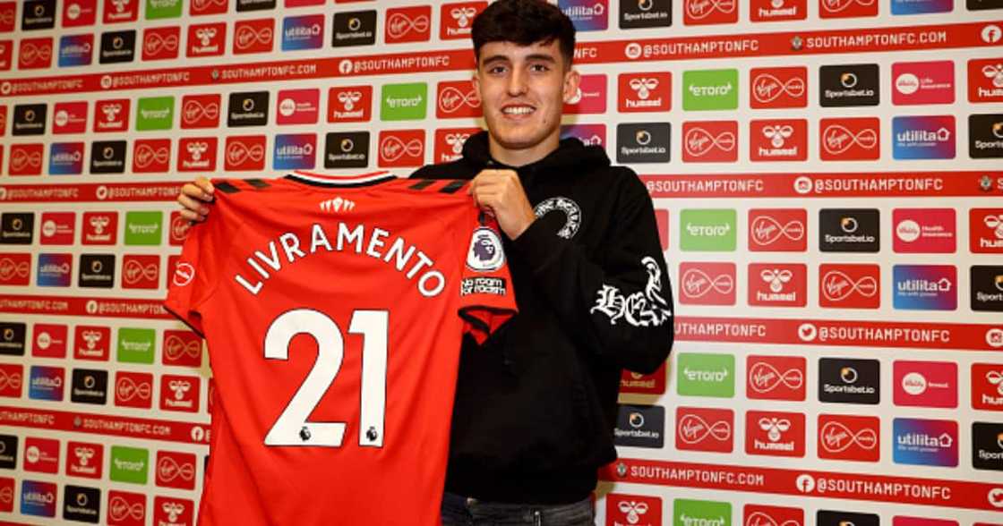 Tino Livramento poses for a photograph after signing a long-term contract at Southampton FC from Chelsea at the Staplewood Campus on August 02, 2021. Photo by Matt Watson/Southampton FC via Getty Images.