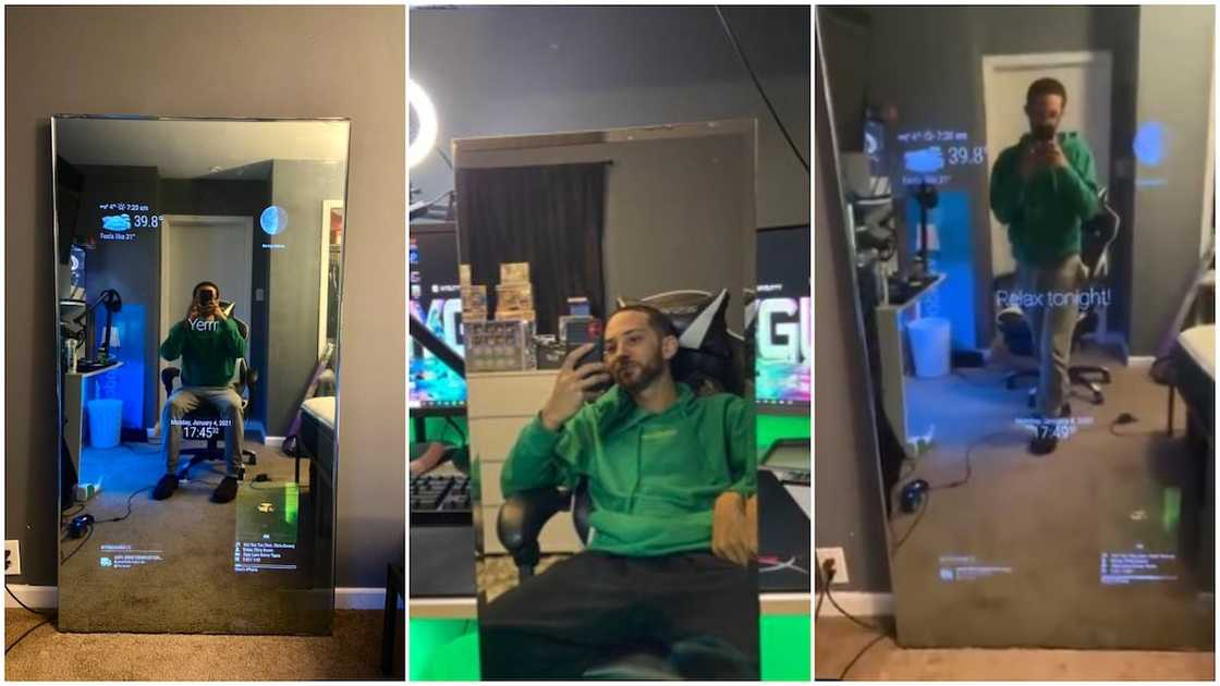 Brilliant man builds mirror in his room, it displays time and weather