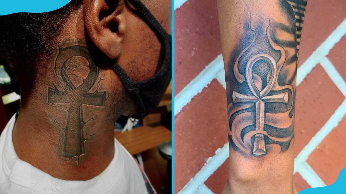 Ankh neck (L) and forearm (R) tattoos Ankh neck (L) and forearm (R) tattoos