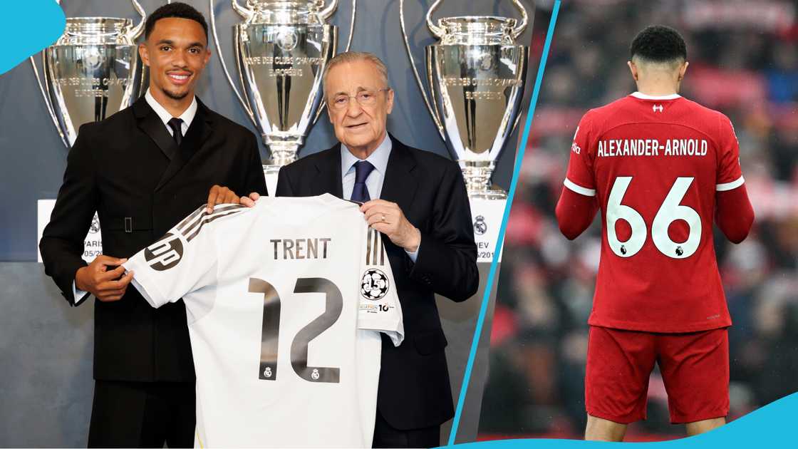 Trent Alexander-Arnold, Real Madrid, Liverpool, jersey number 66, jersey number 12. Trent Alexander-Arnold, Real Madrid, Liverpool, jersey number 66, jersey number 12.
