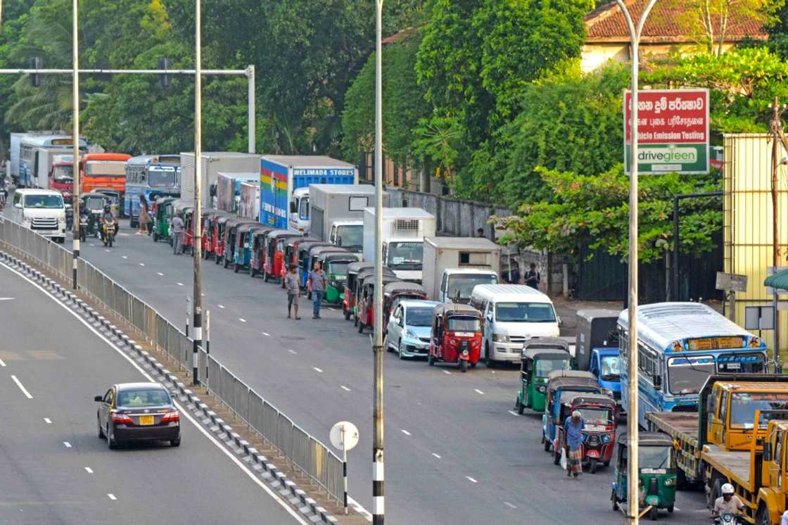 Drivers queue to buy fuel in Colombo, Sri Lanka, where most pumping stations have been without petrol and diesel for days