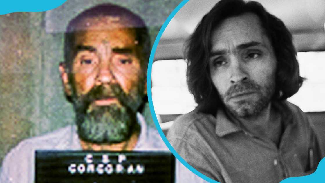 Charles Manson in a mug shot at the California Department of Corrections, and at the California Medical Facility, Vacaville