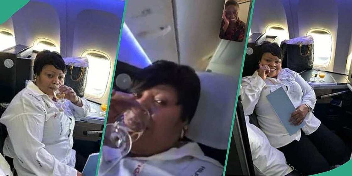 Nigerian woman excited as she boards business class flight Nigerian woman excited as she boards business class flight