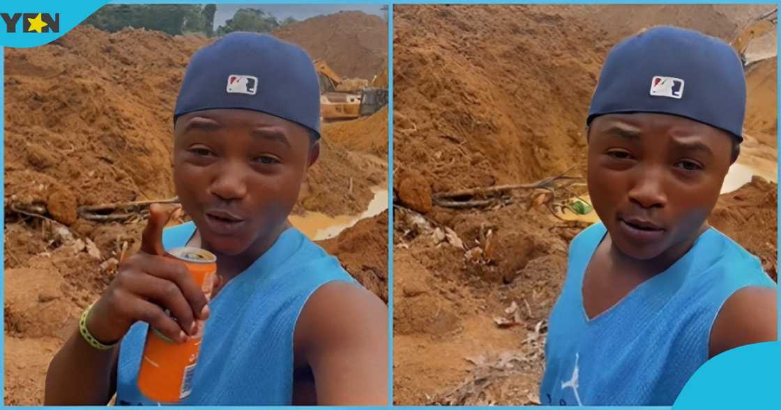 Photo of a young Ghanaian man standing at galamsey site