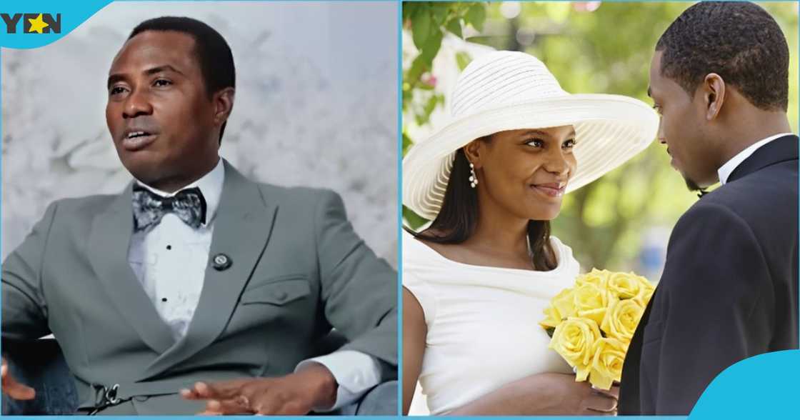 Photo of a Ghanaian prophet, Atsu Manasseh, and a married couple.