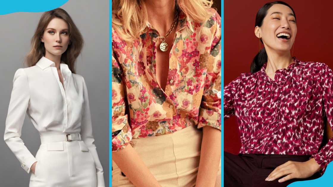 Women in white and floral blouses Women in white and floral blouses