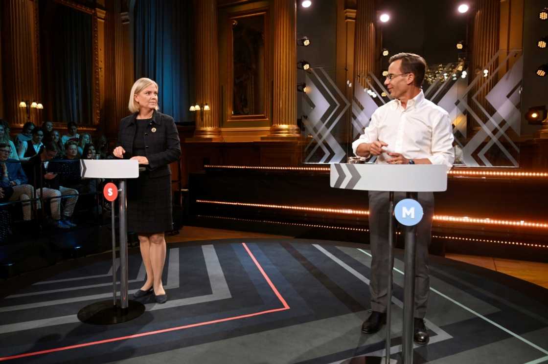 Swedish Prime Minister and leader of the Social Democrats Magdalena Andersson (L) and leader of the conservative Moderate party Ulf Kristersson debate on September 10, 2022, one day ahead of the general elections Swedish Prime Minister and leader of the Social Democrats Magdalena Andersson (L) and leader of the conservative Moderate party Ulf Kristersson debate on September 10, 2022, one day ahead of the general elections