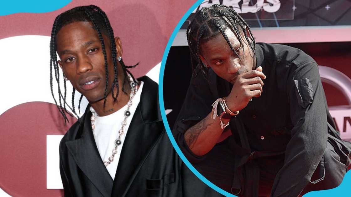 Travis Scott at the red carpet of a GQ event in 2023 and him at a BET event in 2015 Travis Scott at the red carpet of a GQ event in 2023 and him at a BET event in 2015