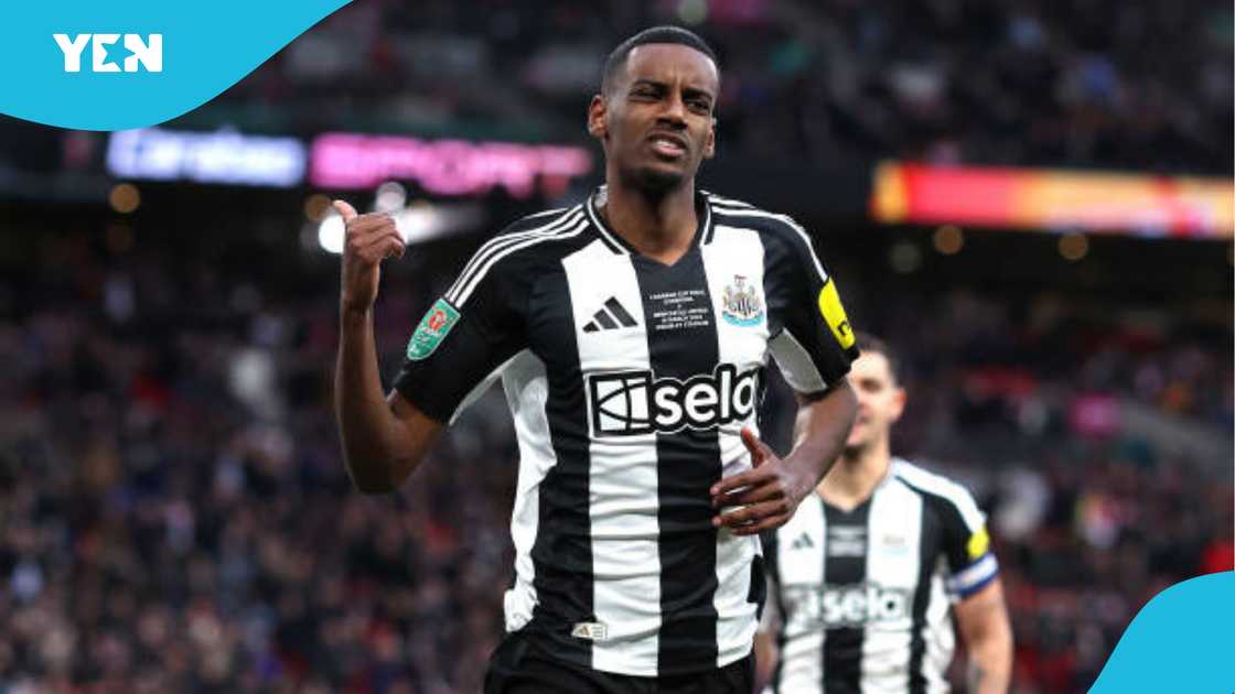 Alexander Isak celebrates after scoring against Liverpool. Alexander Isak celebrates after scoring against Liverpool.